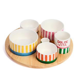 Plateau apéritif en bois et ses 6 coupelles en porcelaine Dolce Vita