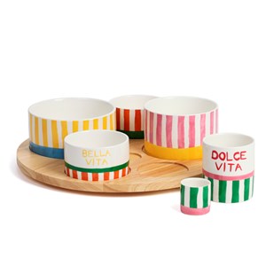 Plateau apéritif en bois et ses 6 coupelles en porcelaine Dolce Vita