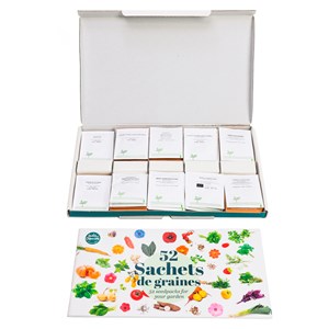 Coffret 52 sachets de graines aromatiques fleurs légumes Radis et Capucine