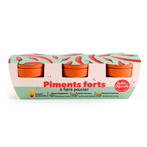 Kit de jardinage 3 pots de piments à faire pousser du doux au plus relevé