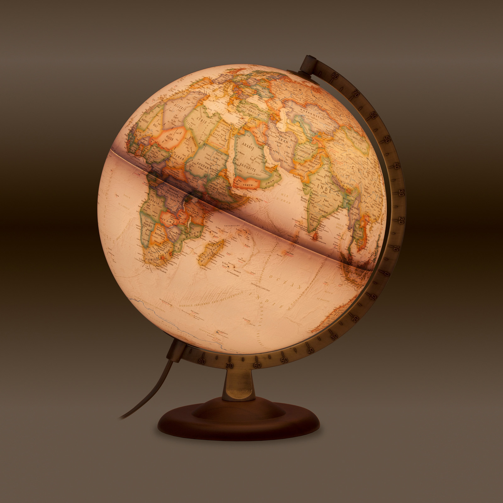 Texte en français Lumineux et tournant Tecnodidattica 12/30cm Diamètre Cartographie politique et physique dans le style National Geographic vintage NATGEO Executive Globe 