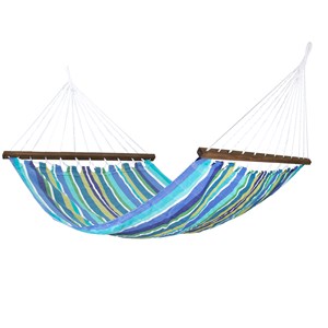 Hamac double bayadère bleu-vert