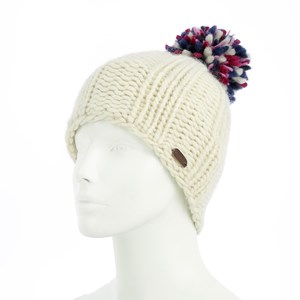 Bonnet écru pompon multicolore