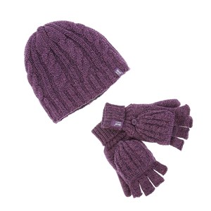 Coffret bonnet et mitaines mauves