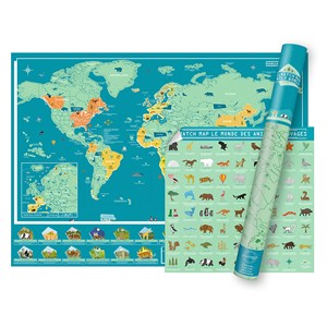 Carte du monde animaux à gratter