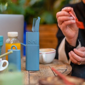 Kit couverts nomades réutilisables bleus