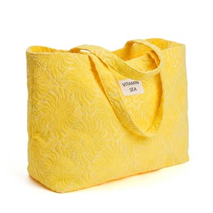 Grand sac cabas de plage coton et polyester jaune