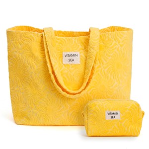 Trousse de toilette de voyage grande capacité en coton et polyester motif soleil