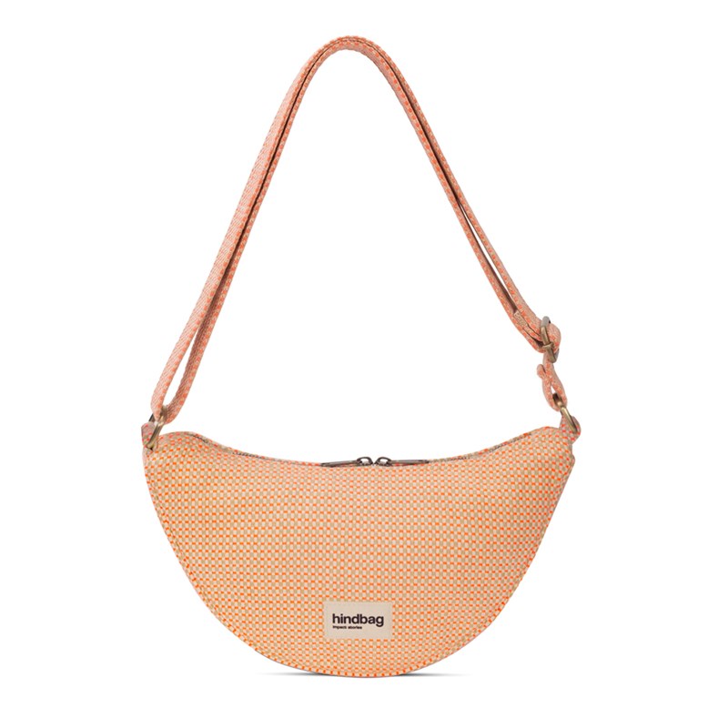 Hindbag - Sac demi-lune Andrea tresse en coton bio Hindbag corail