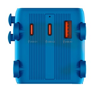 Adaptateur universel de voyage avec USB-C 25W 150 pays Bleu