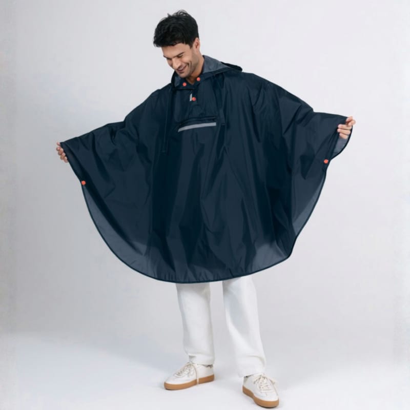 Poncho de pluie bleu marine Smati pliable imperméable visibilité renforcée