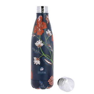 Bouteille isotherme bleue à fleurs