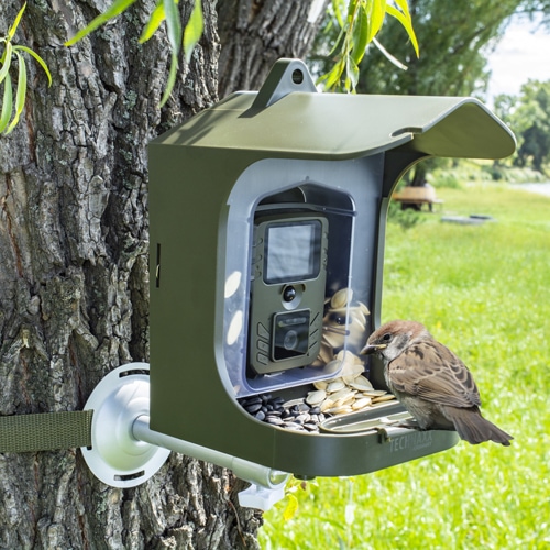 Mangeoire à oiseaux avec caméra, mangeoire à oiseaux suspendue en acrylique  intelligente avec caméra vidéo de nuit 1080p et base pivotante 360,  connexion à distance Wifi avec mobile