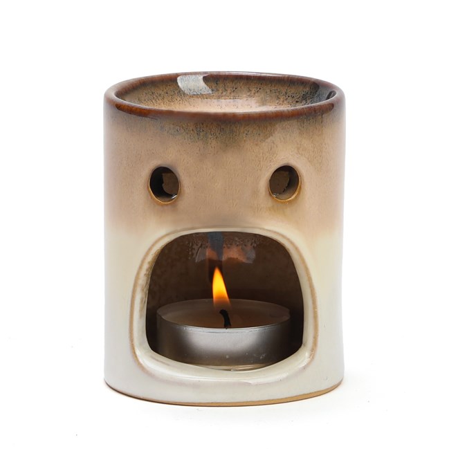 Brûle-parfum En Céramique émaillée – Blanc Et Marron – Neuf
