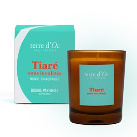 Tiaré sous les alizées bougie parfumée monoï frangipanier 180 g terre d'Oc