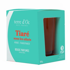 Tiaré sous les alizées bougie parfumée monoï frangipanier 180 g terre d'Oc