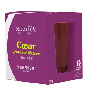 Cœur gravé sur l'écorce bougie parfumée cèdre tonka 180 g terre d'Oc