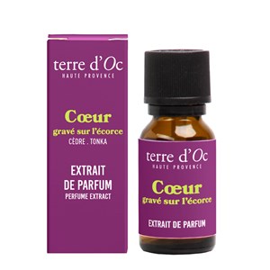 Cœur gravé sur l'écorce concentré de parfum cèdre tonka 15 ml terre d'Oc