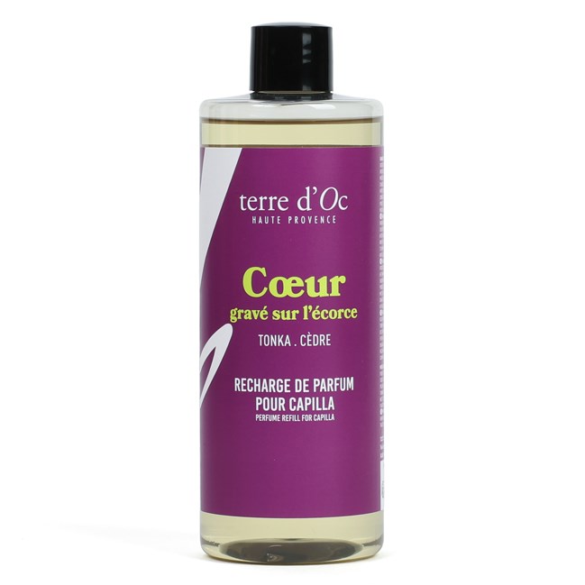 Cœur gravé sur l'écorce recharge Capilla parfumé cèdre tonka 400 ml terre d'Oc