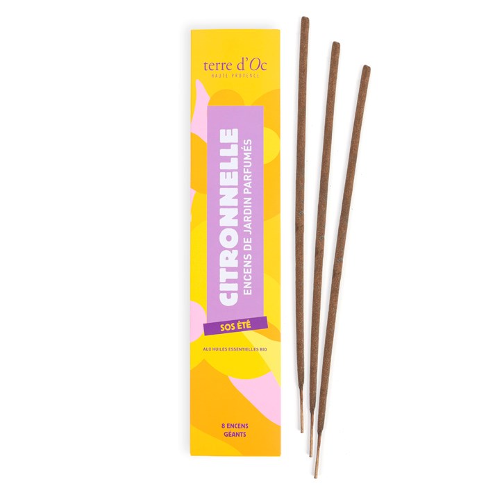 8 encens XXL SOS été artisanaux pour le jardin citronnelle géranium eucalyptus