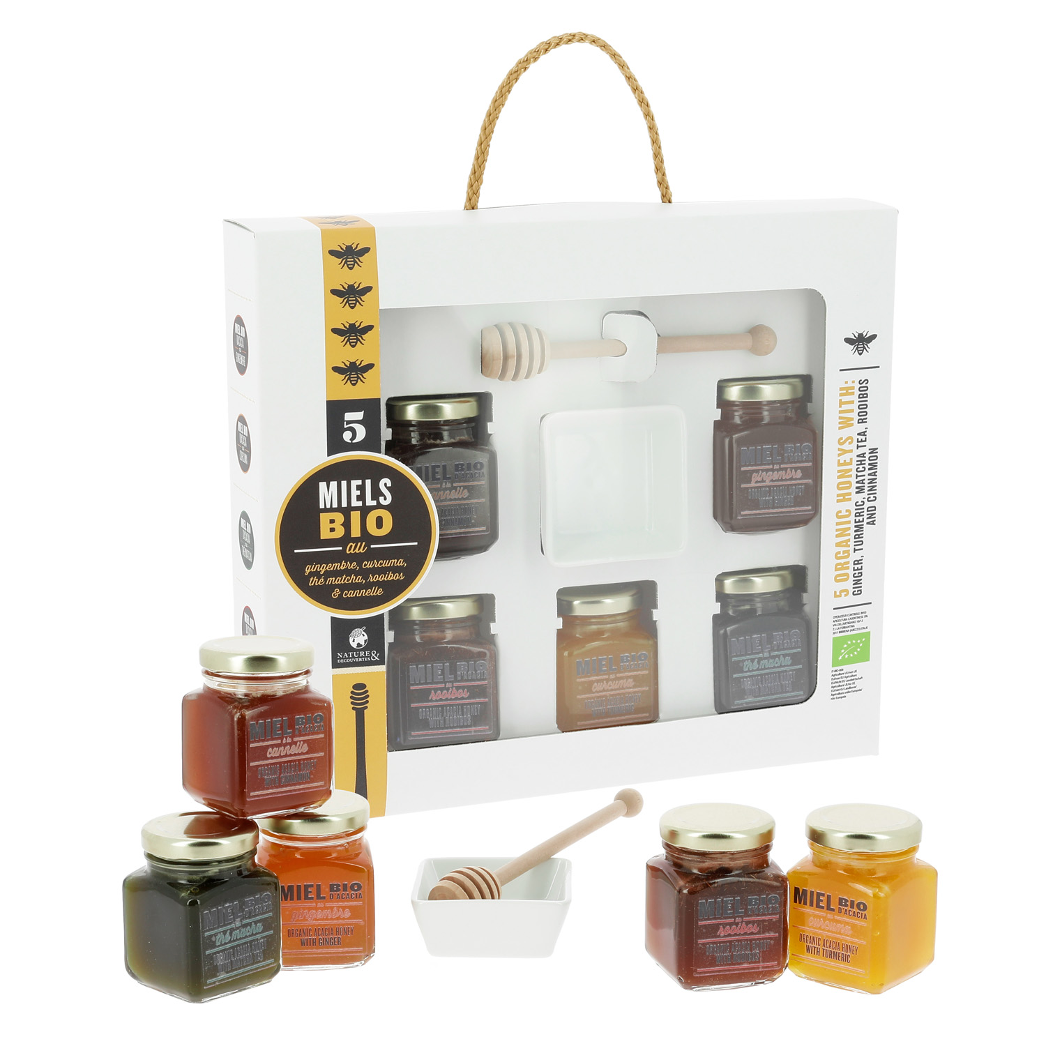 Coffret découverte miel du Monde: 5 verrines de 50g