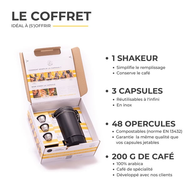 Coffret avec 3 capsules réutilisables compatibles Nespresso® et