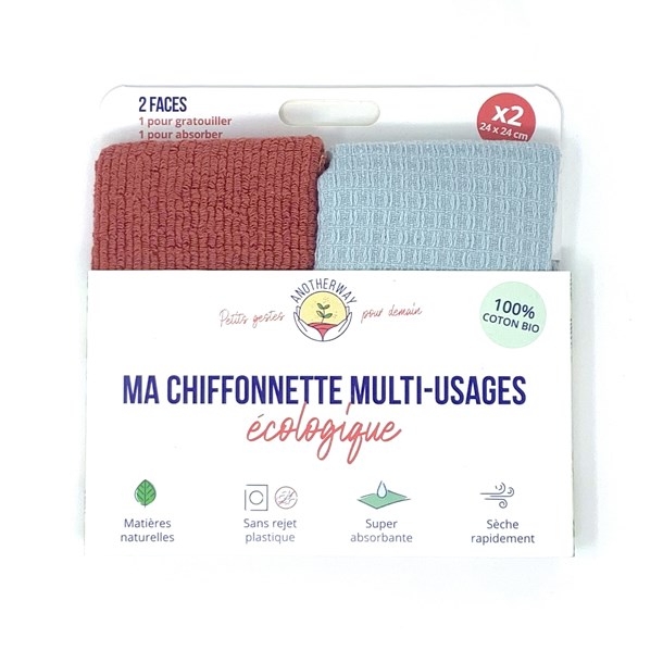 Nature & Découvertes - 2 chiffonnettes multi-usages coton bio