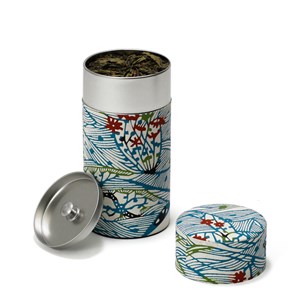 Boîte à thé métal et papier Washi 200g Bleu