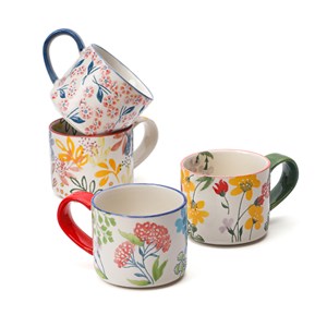 Mug fleuri en céramique Bleu foncé