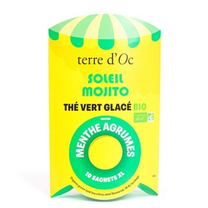 Thé vert glacé bio menthe agrumes Soleil mojito 10 sachets XL terre d'Oc