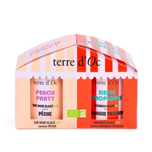 Coffret duo thé noir glacé pêche et rooibos glacé mangue passion bio terre d'Oc