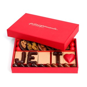 Coffret cadeau assortiment de chocolats noir praliné & gianduja Je t'aime 175g