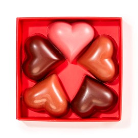 Boîte 5 coeurs en guimauve assortiment chocolat au lait noir chocolat ruby 43g