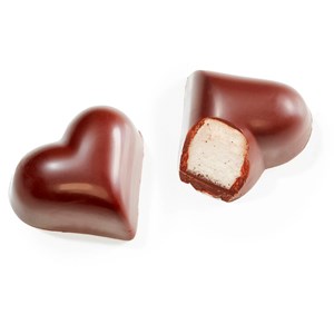 Boîte 5 coeurs en guimauve assortiment chocolat au lait noir chocolat ruby 43g