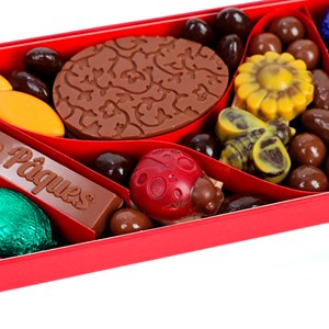 Coffret assortiment de chocolats fritures œufs sardines Joyeuses Pâques