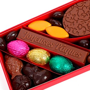 Coffret assortiment de chocolats fritures œufs sardines Joyeuses Pâques