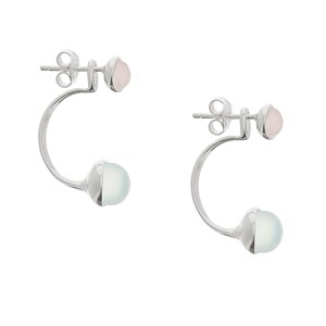 Boucles Agate aqua, quartz rose, argent