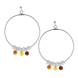 Créoles petites billes ambre et argent