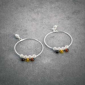 Créoles petites billes ambre et argent