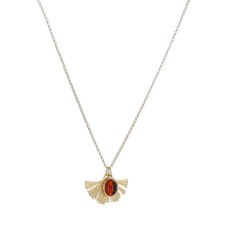 Nature & Découvertes - Collier Ginkgo ambre et argent