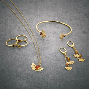 Collier Ginkgo ambre et argent