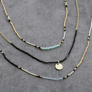 Collier 3 rangs noir bleu or