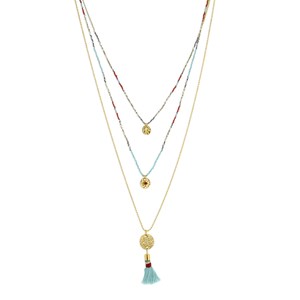 Collier 3 rangs noir turquoise bordeaux
