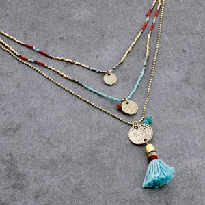 Collier 3 rangs noir turquoise bordeaux