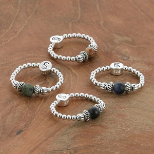 Bague élastique argent 925 et pierre Œil de taureau