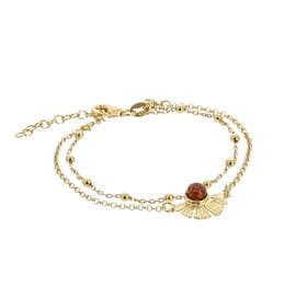 Bracelet doré double Ginkgo ambre