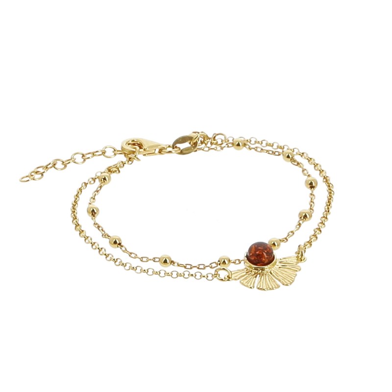 Nature & Découvertes - Bracelet doré double Ginkgo ambre