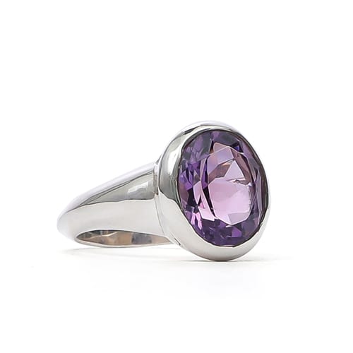 Bague En Argent Avec Améthyste 20x16 Mm - Taille 56-57 - Neuf Sans Emballage