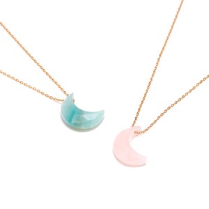 Collier pendentif Lune quartz rose