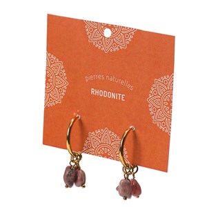 Petites créoles dorées Rhodonite rose